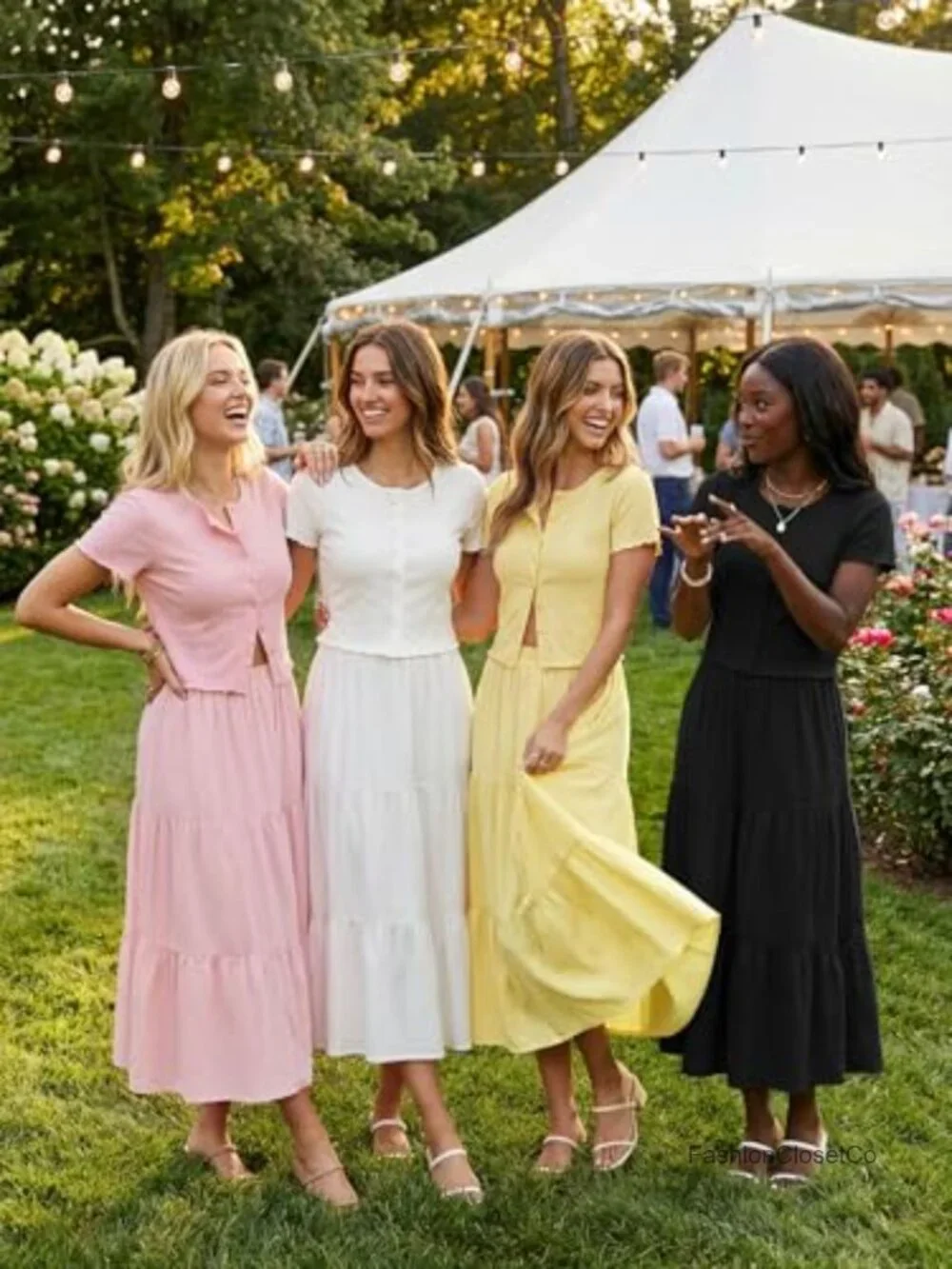 Two Piece Skirt Set: Short Sleeve Ribbed Cardigan & Maxi Tiered Ruffle Skirt